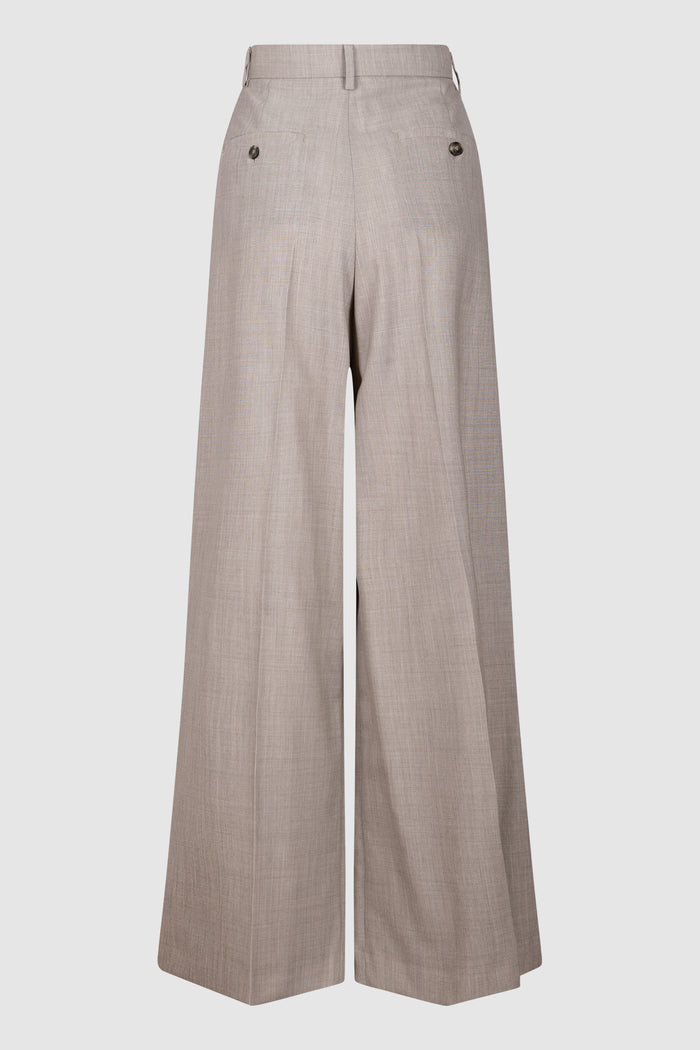 Pantalone wide leg in tela di lana - Nocciola-2