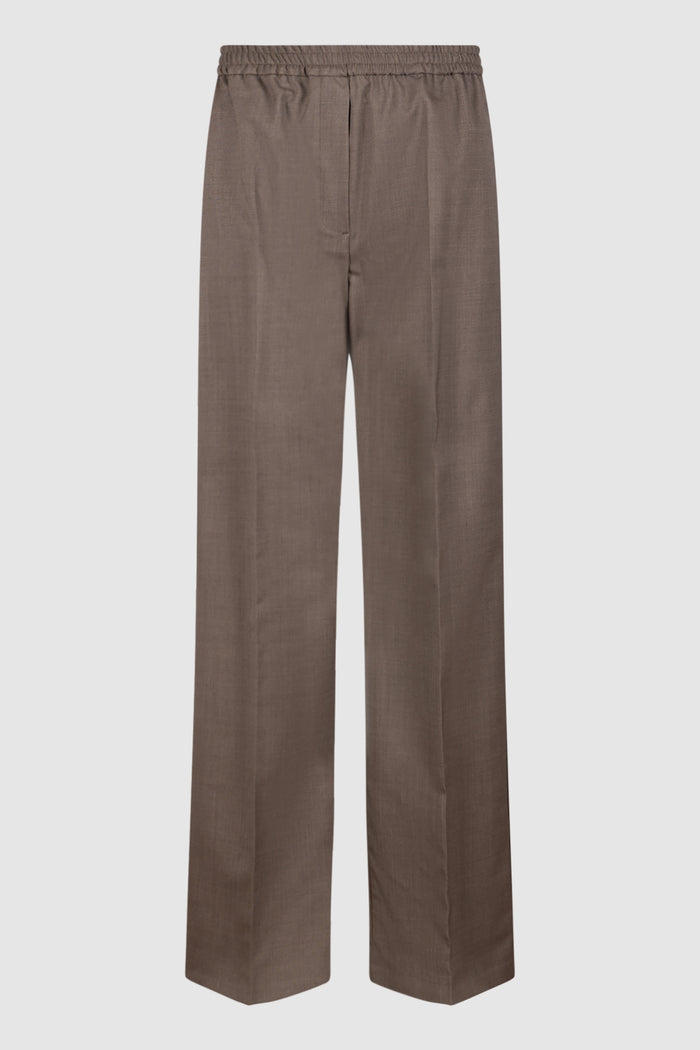 Pantalone in batavia di lana stretch - Marron glace'-1