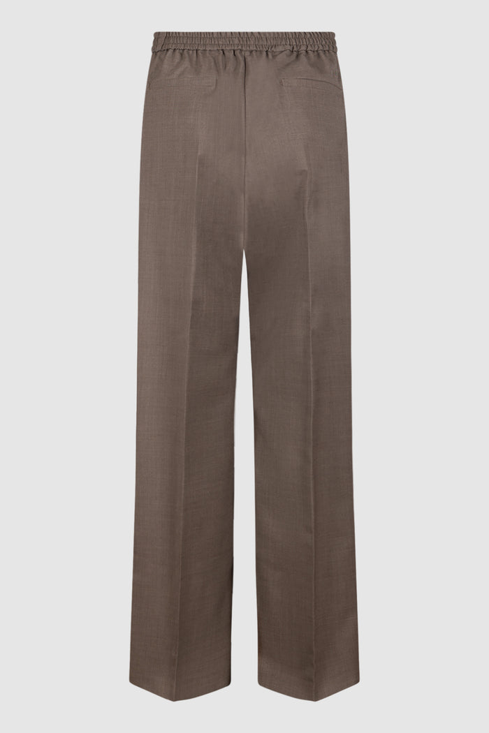 Pantalone in batavia di lana stretch - Marron glace'-2