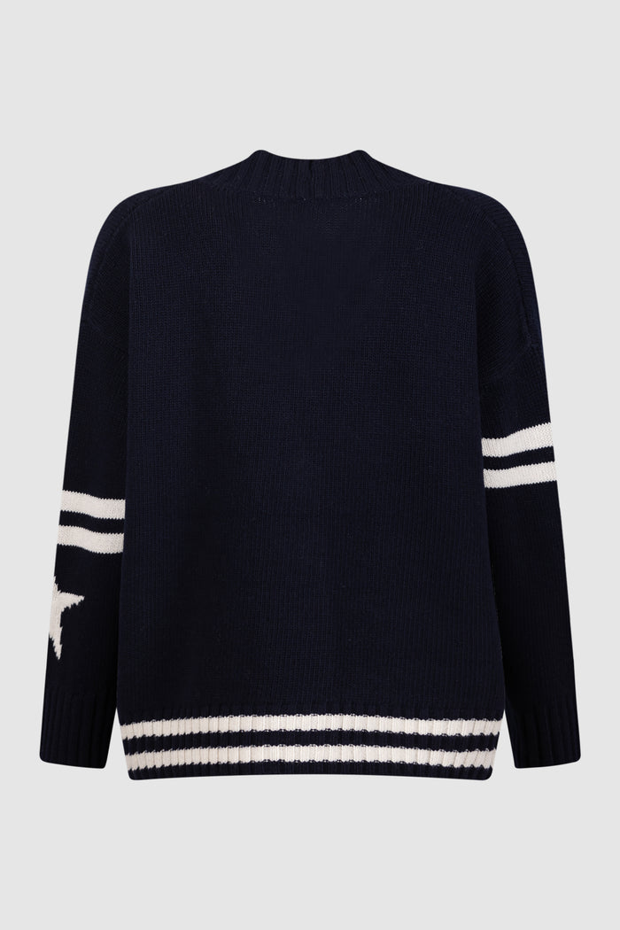Cardigan in lana jacquard - Blu marino-2