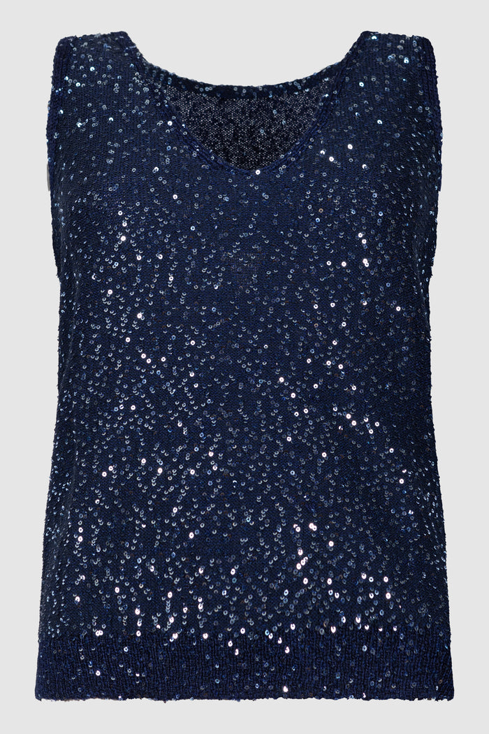 Maglia smanicata con paillettes - Blu