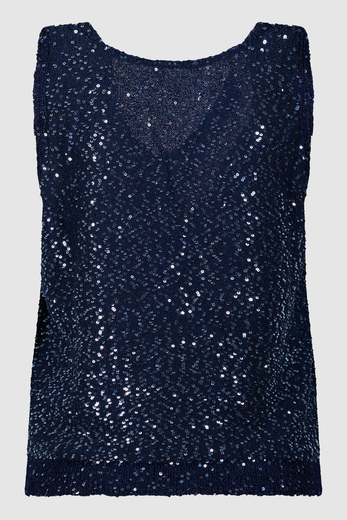 Maglia smanicata con paillettes - Blu-2