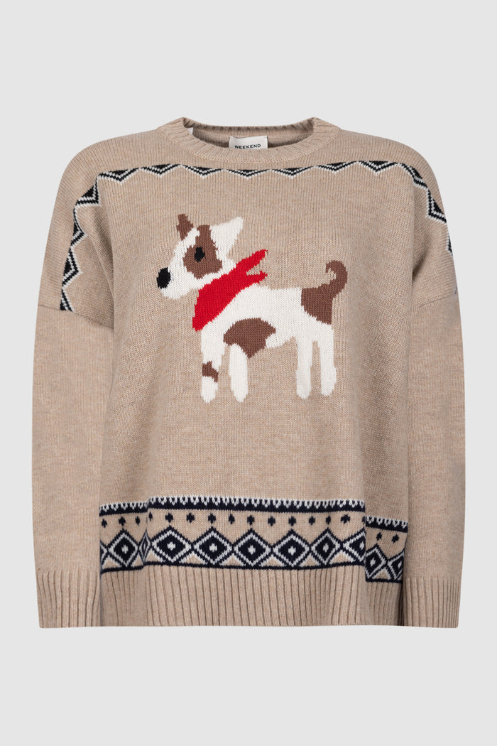 Maglia ampia in lana jacquard - Sabbia-1