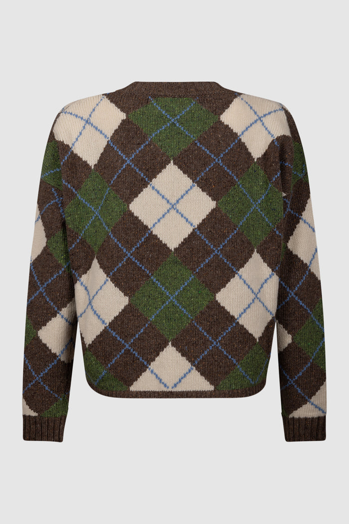 Maglia in filato di lana Argyle - Marron glace'<BR/>-2