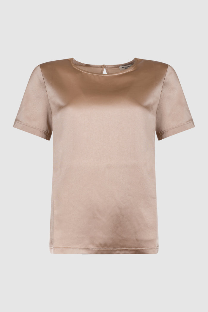 T-shirt girocollo in raso - Rosa