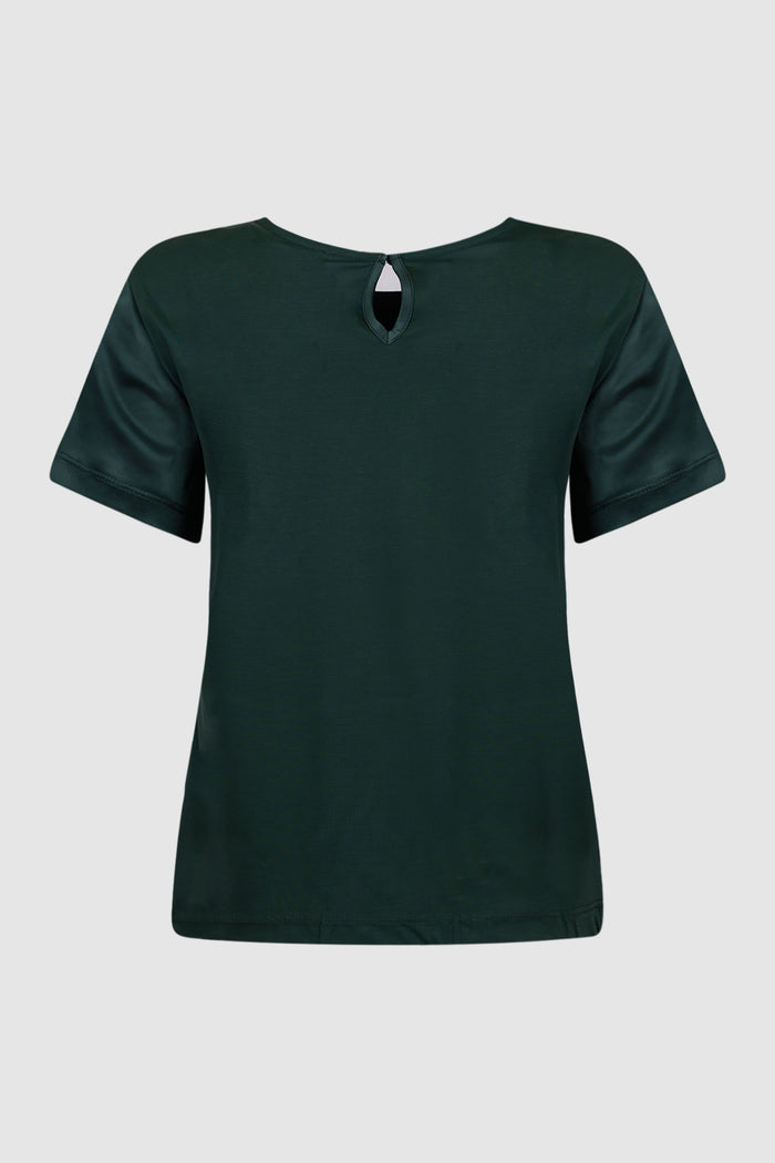 T-shirt girocollo in raso - Verde-2
