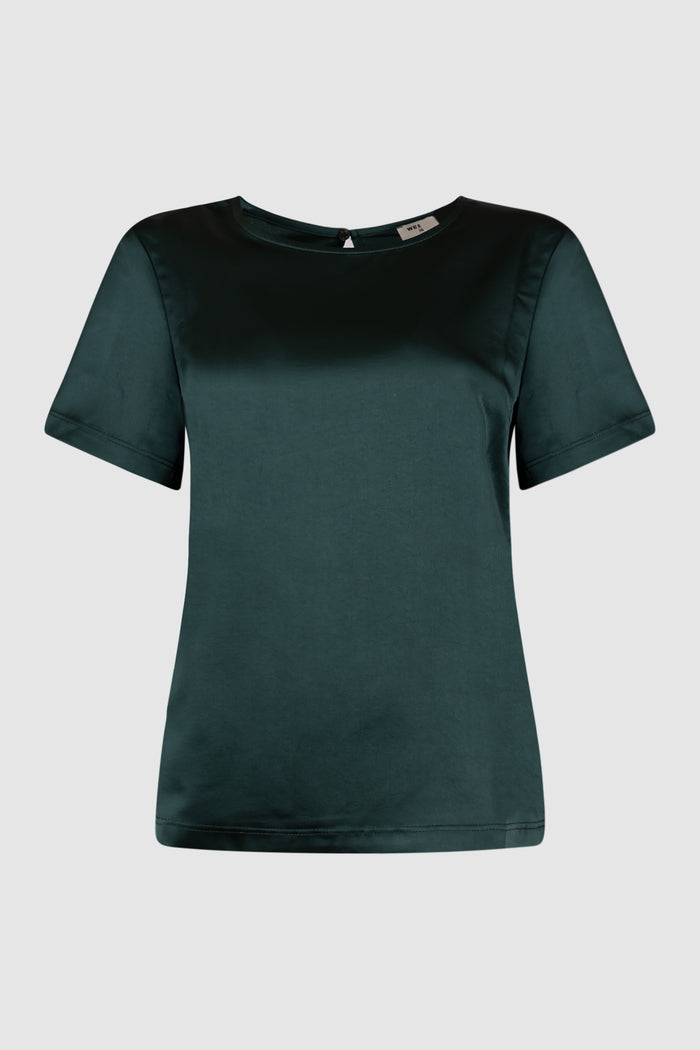 T-shirt girocollo in raso - Verde