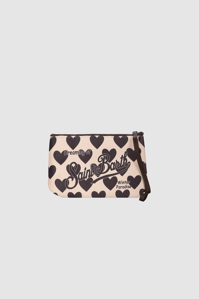 Pochette Aline beige con stampa cuori
