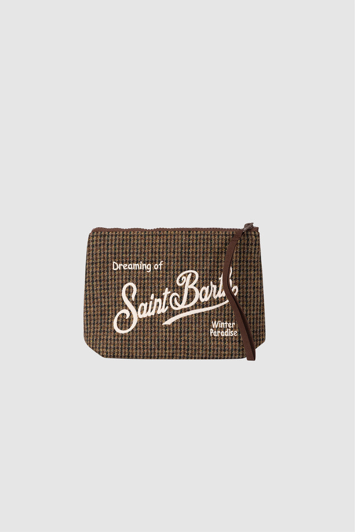 Pochette Aline in misto lana con motivo tartan e ricamo logo-2