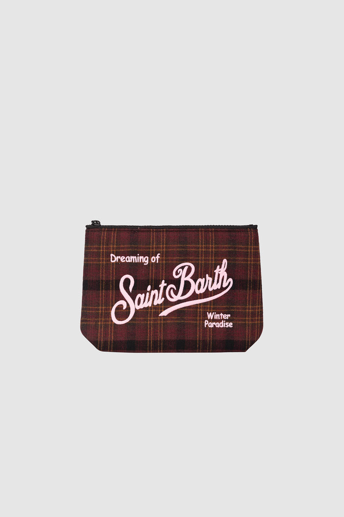 Pochette Aline in misto lana con motivo tartan e ricamo logo-2