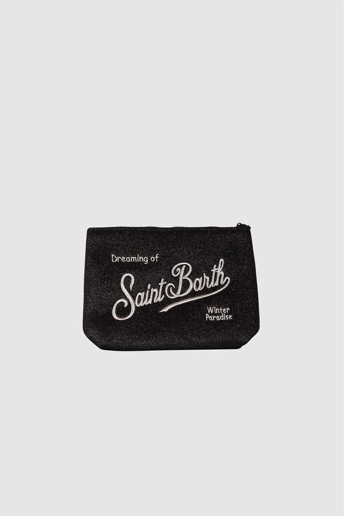Pochette Aline nera in lurex con ricamo logo-2