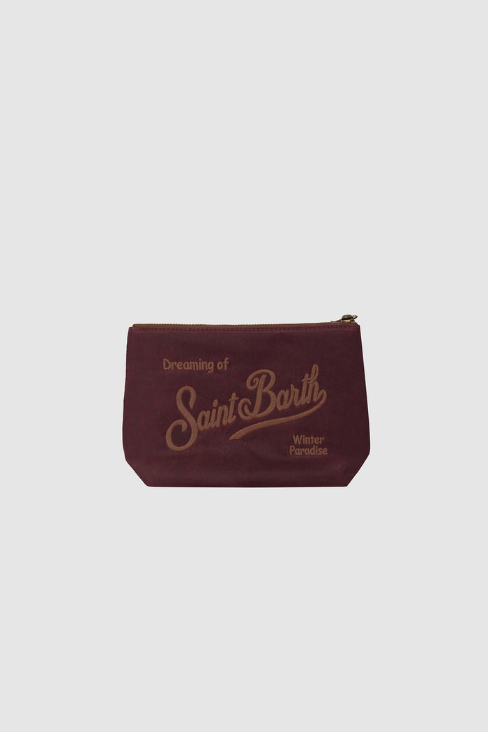 Pochette Aline bordeaux in tessuto cerato con ricamo logo-2