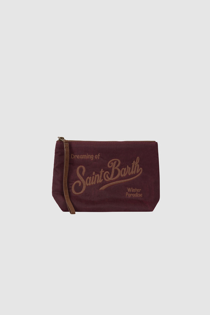 Pochette Aline bordeaux in tessuto cerato con ricamo logo