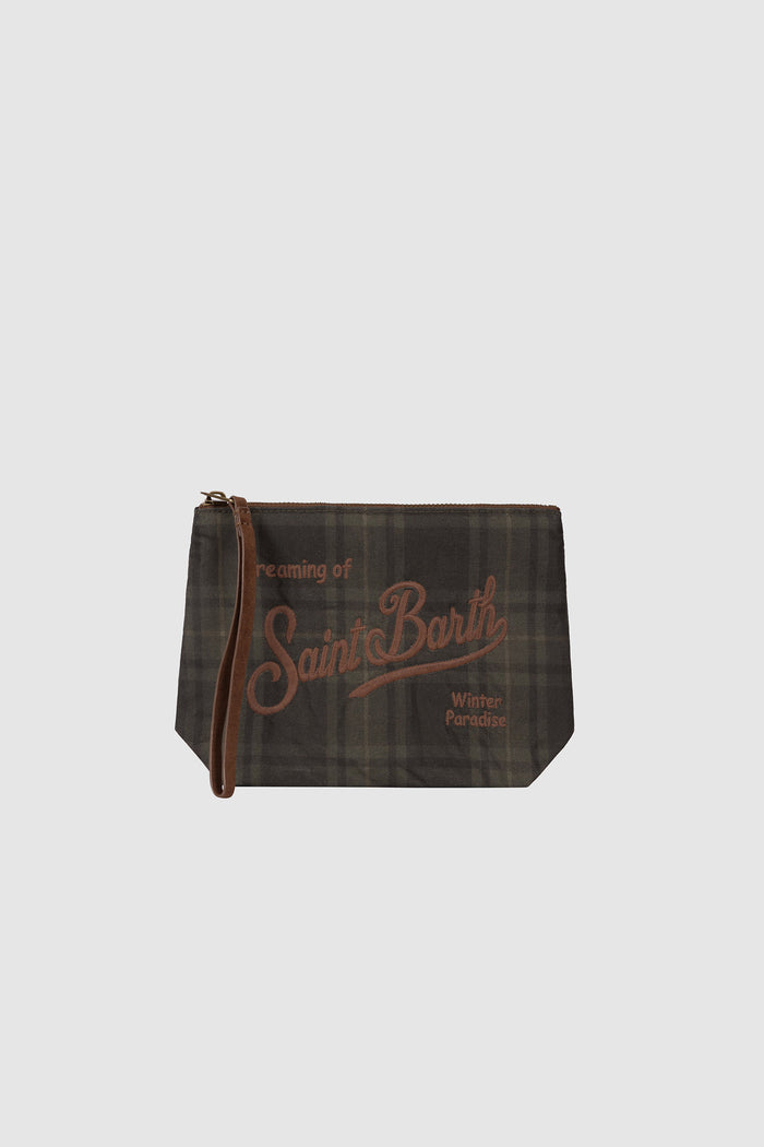 Pochette Aline in tessuto cerato con stampa tartan
