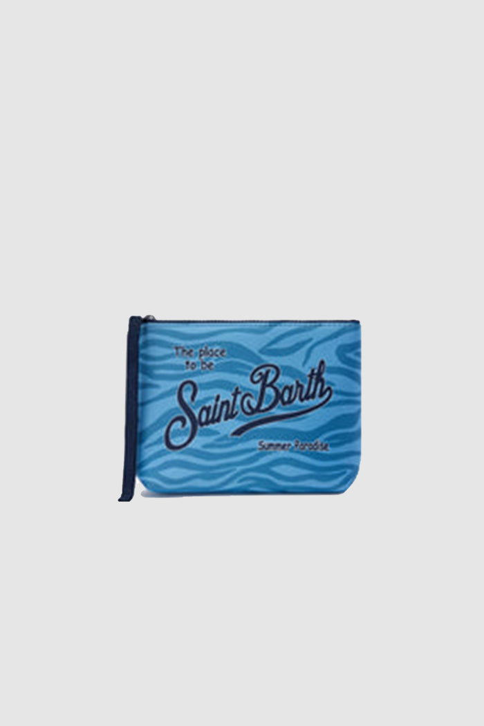 Pochette Aline in scuba con stampa zebrata azzurra