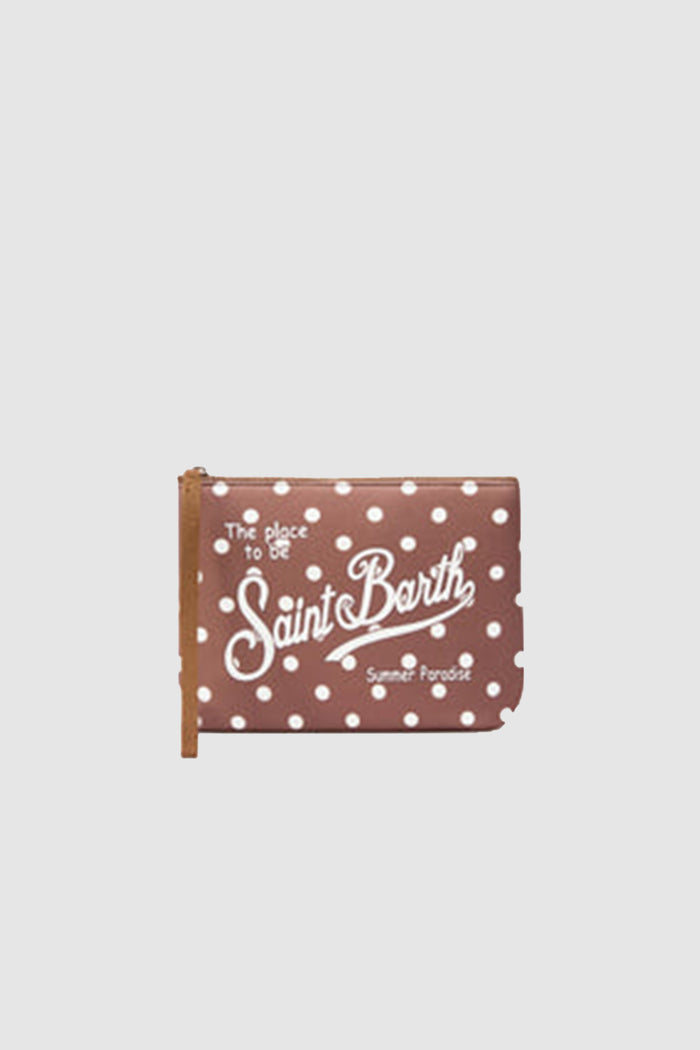 Pochette Aline in scuba marrone con stampa pois