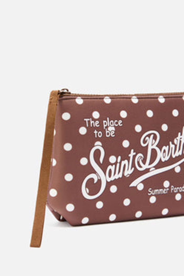 Pochette Aline in scuba marrone con stampa pois-2