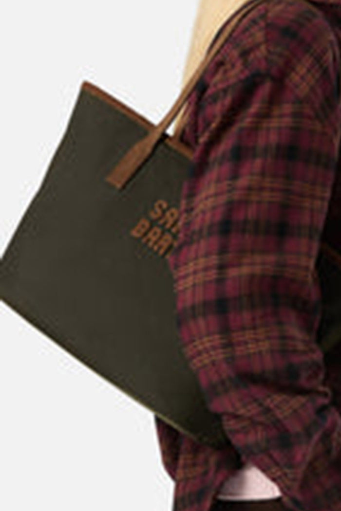 Borsa Medium City verde militare in tessuto cerato con ricamo logo-2
