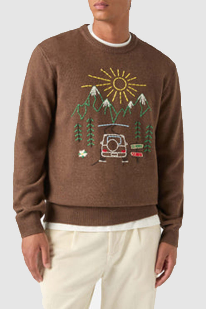 Maglia girocollo Heron marrone con ricamo St. Moritz-1