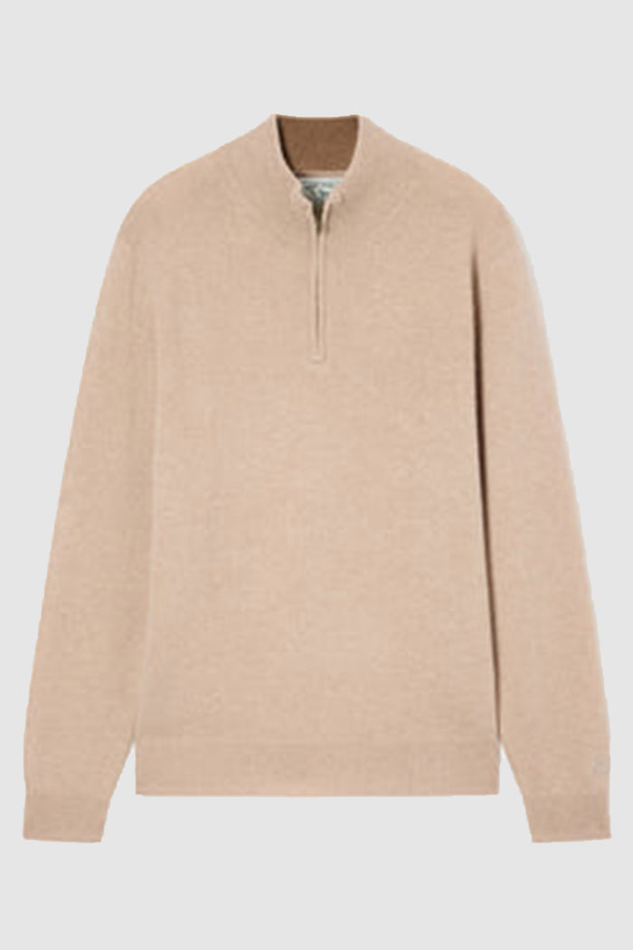 Maglia Jermyn beige in lana d'agnello con mezza zip e collo a contrasto-1