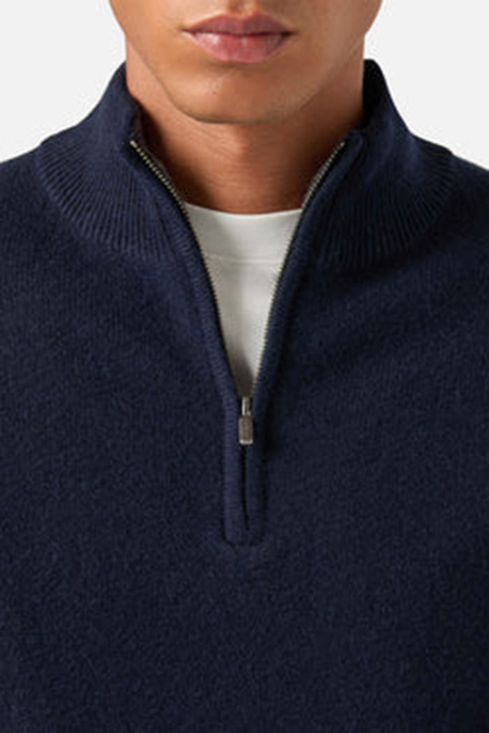 Maglia Jermyn blu notte in lana d'agnello con mezza zip e collo a contrasto-2