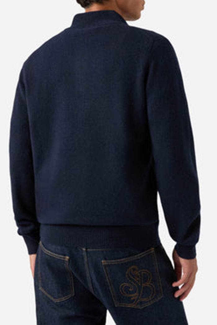 Maglia Jermyn blu notte in lana d'agnello con mezza zip e collo a contrasto-3