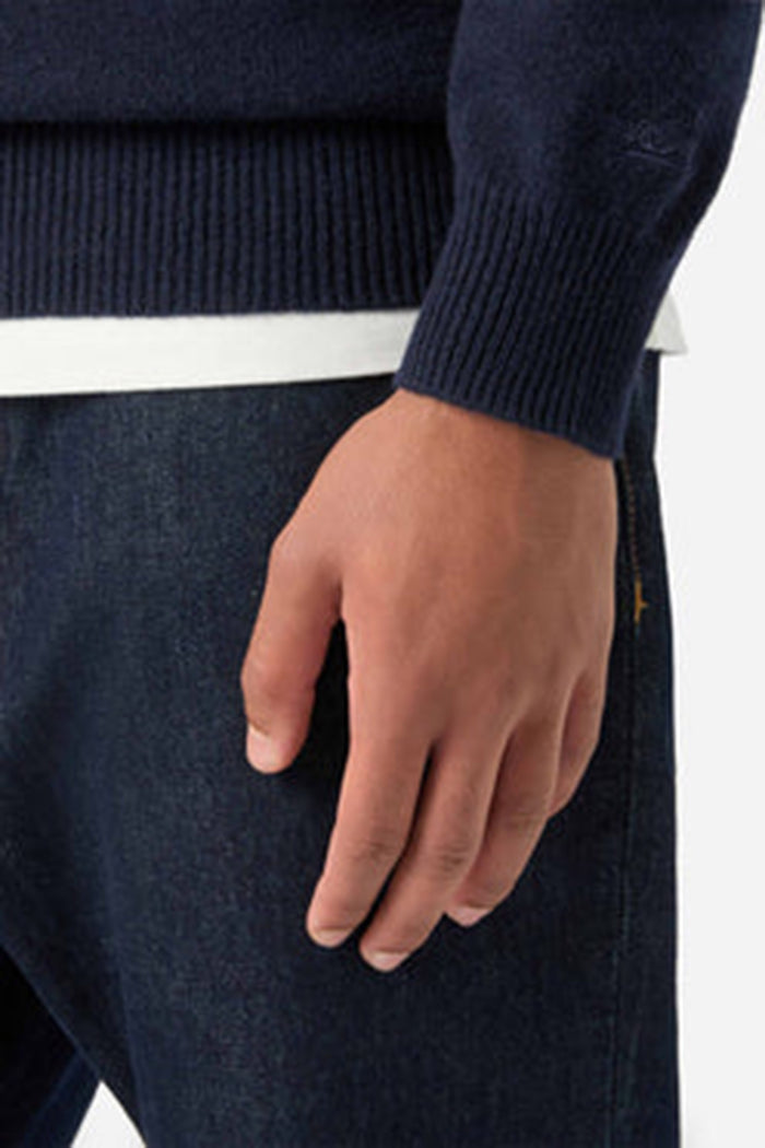 Maglia Jermyn blu notte in lana d'agnello con mezza zip e collo a contrasto-4