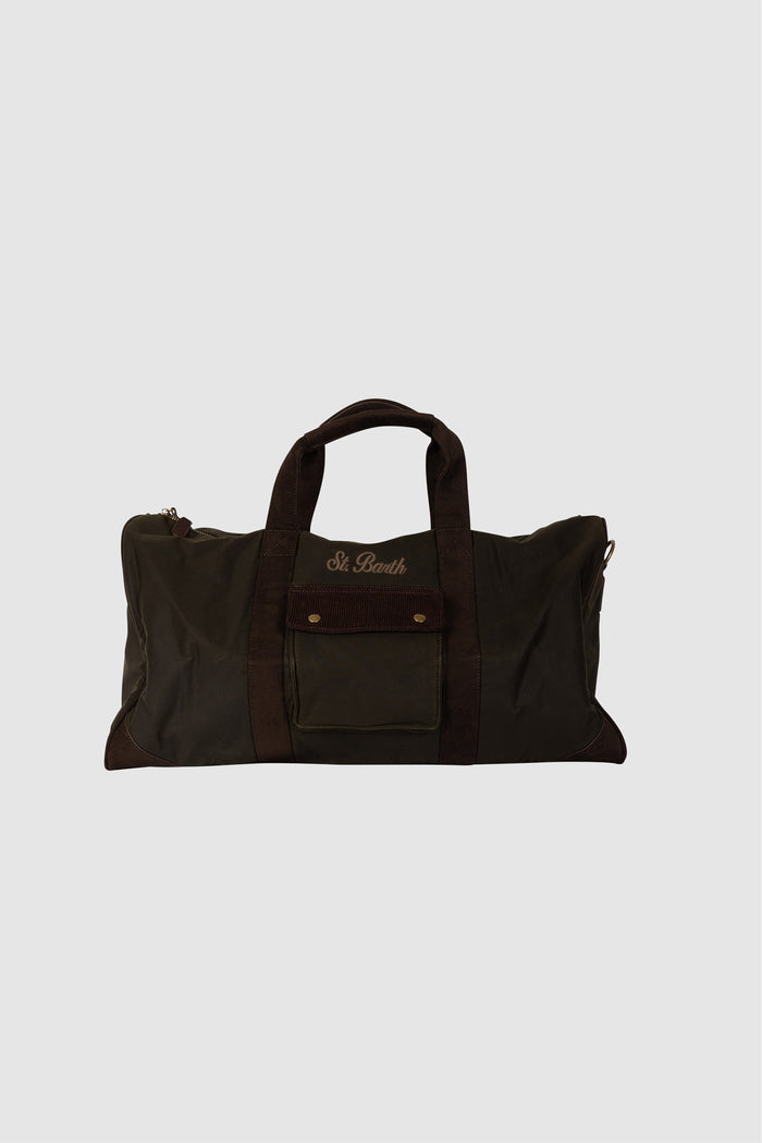 Borsone Jetleg verde militare in tessuto cerato con ricamo logo