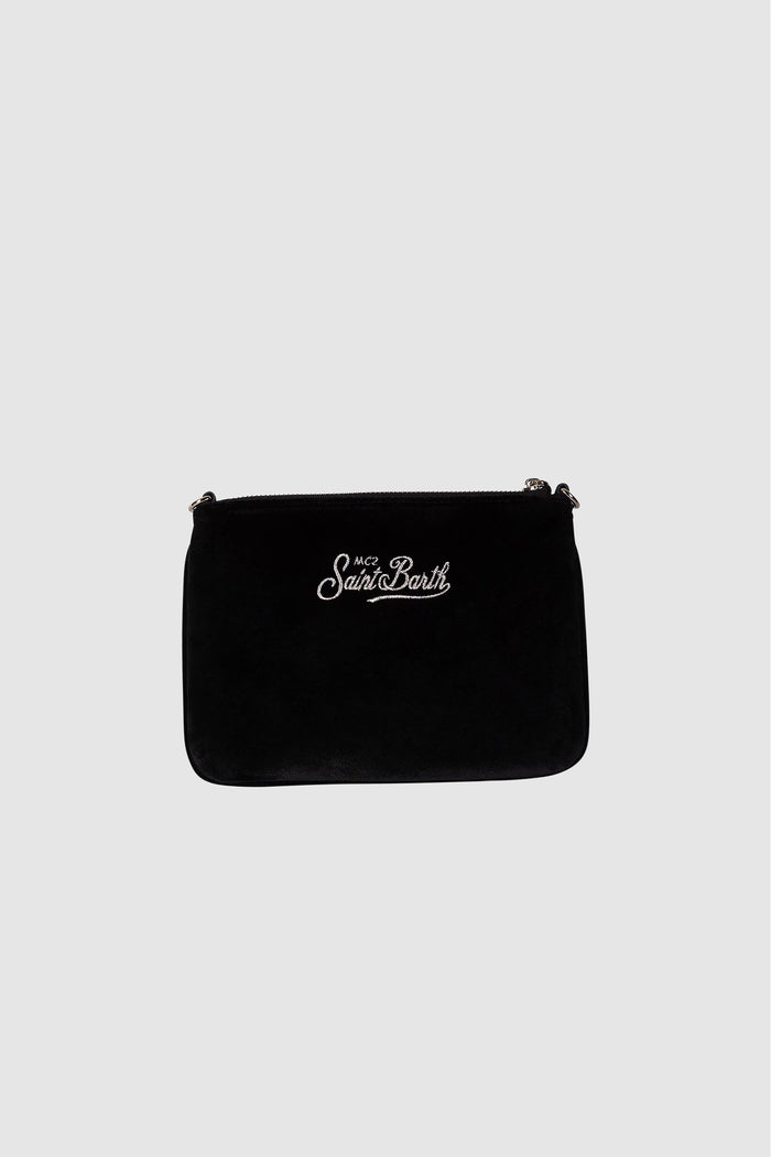 Borsa a spalla Mini Parisienne nera in velluto con ricamo logo-2