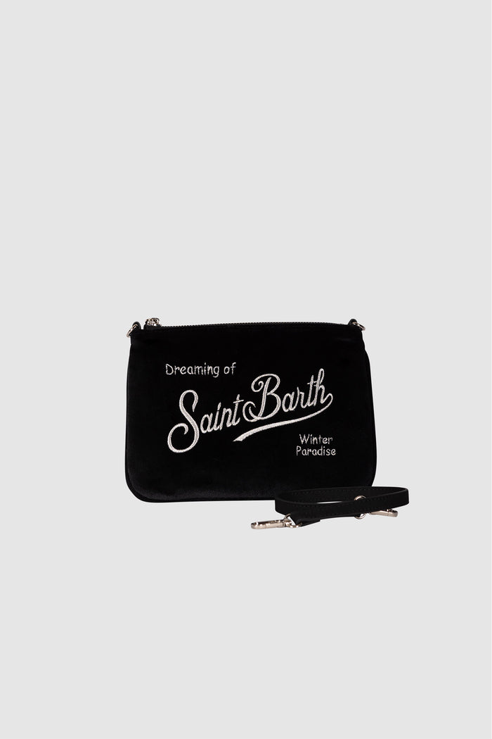 Borsa a spalla Mini Parisienne nera in velluto con ricamo logo-3