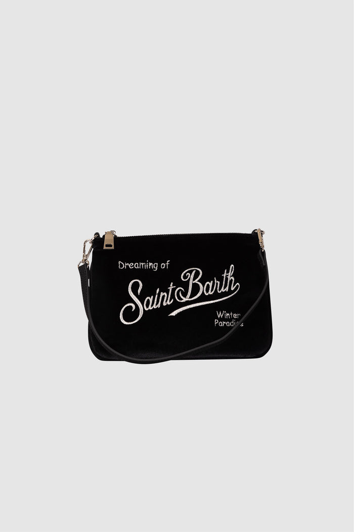 Borsa a spalla Mini Parisienne nera in velluto con ricamo logo-4