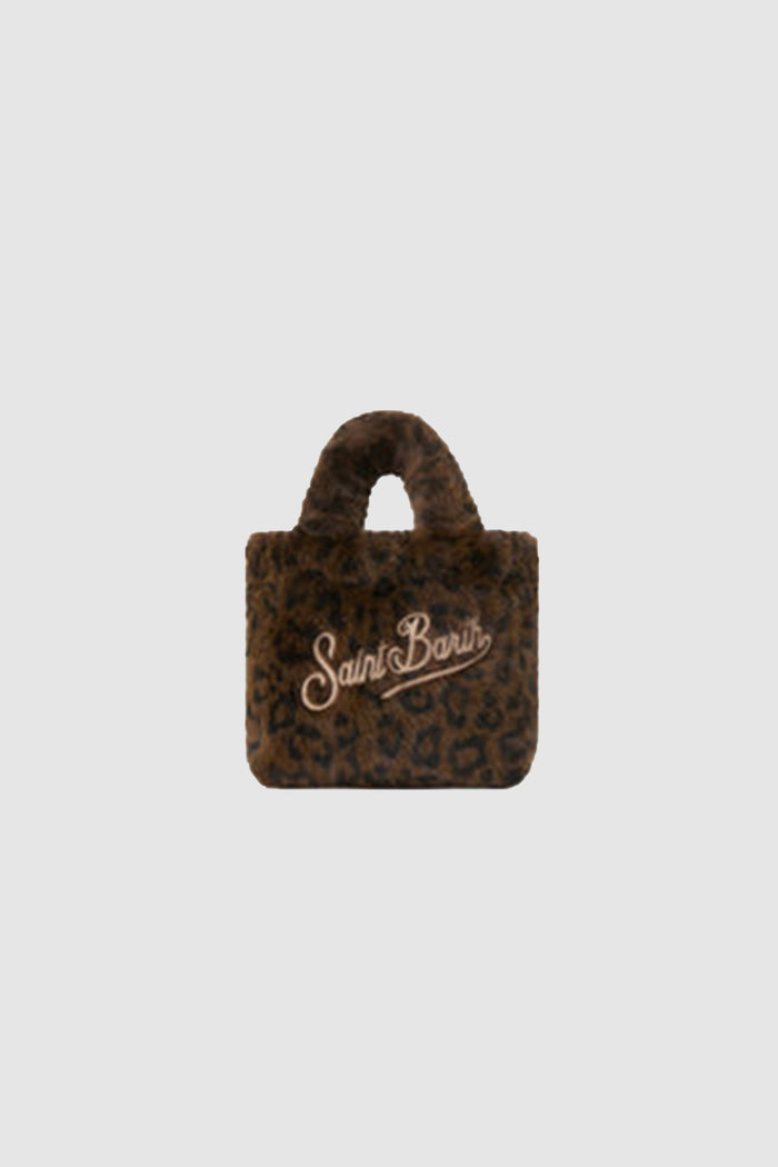 Borsa Mini Vanity Soft in effetto pelliccia con stampa leopardata