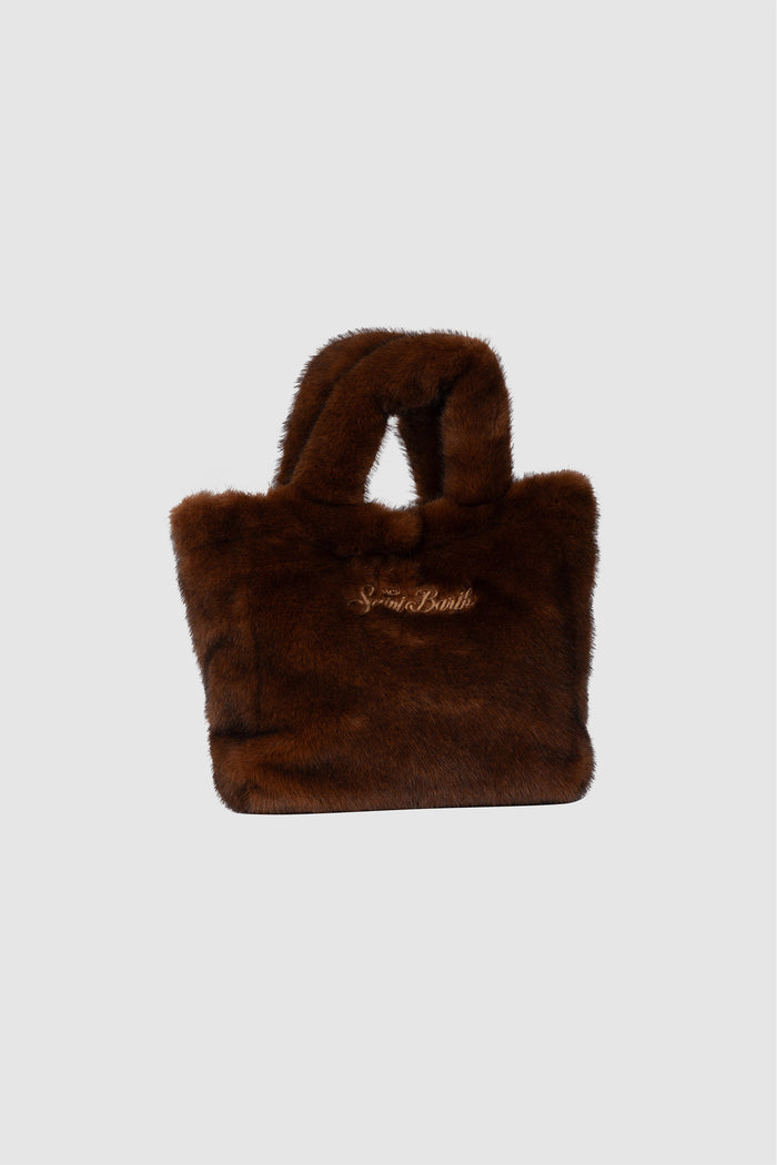 Borsa Mini Vanity Soft marrone in effetto pelliccia con ricamo logo-2