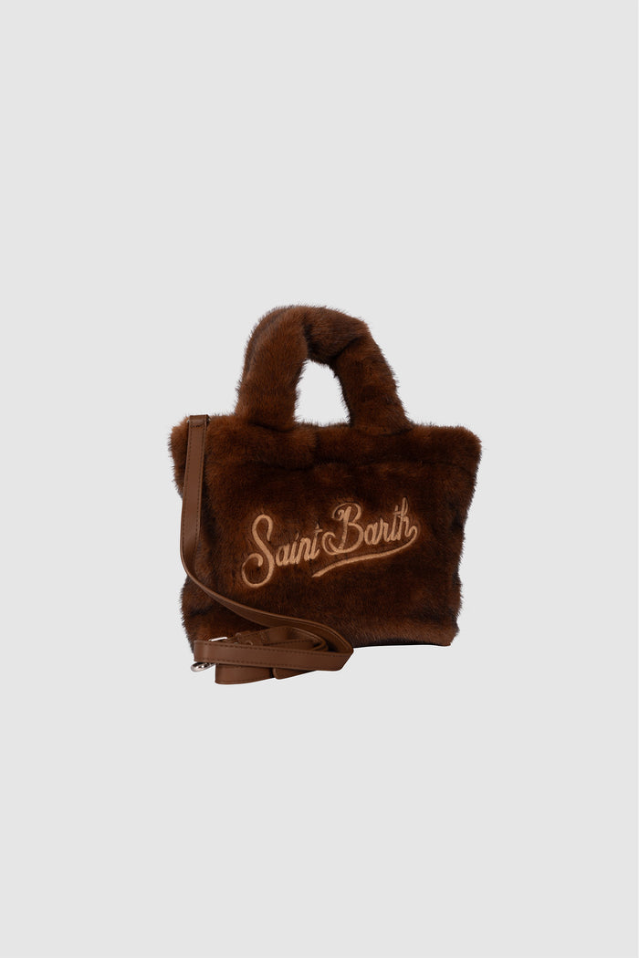 Borsa Mini Vanity Soft marrone in effetto pelliccia con ricamo logo-3