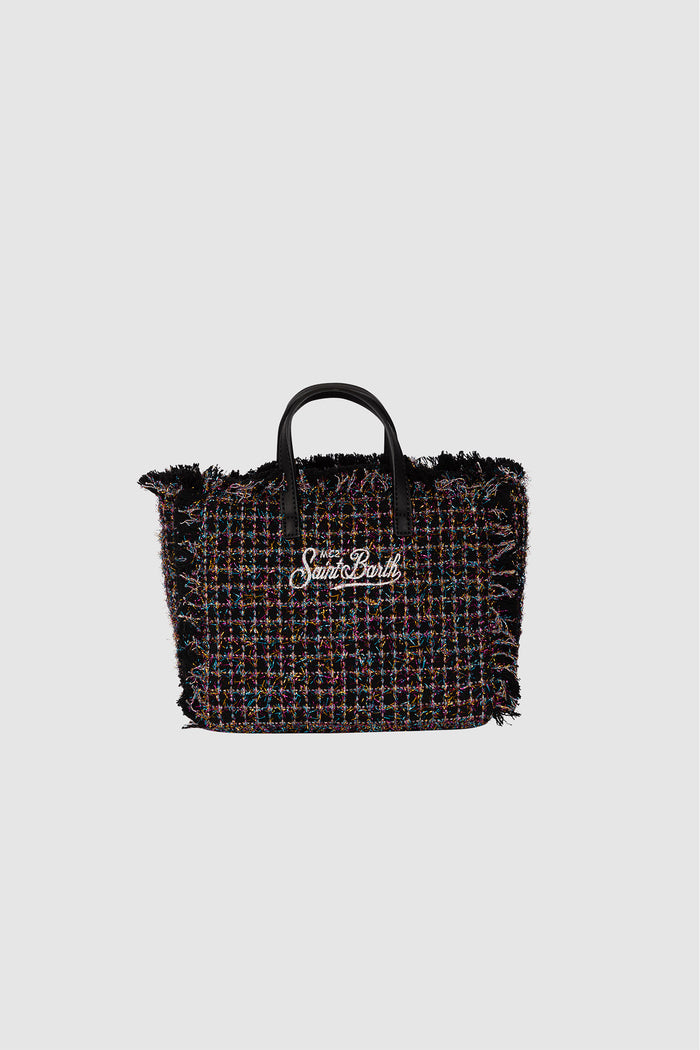 Borsa Mini Vanity nera in tweed con finitura lucida-2