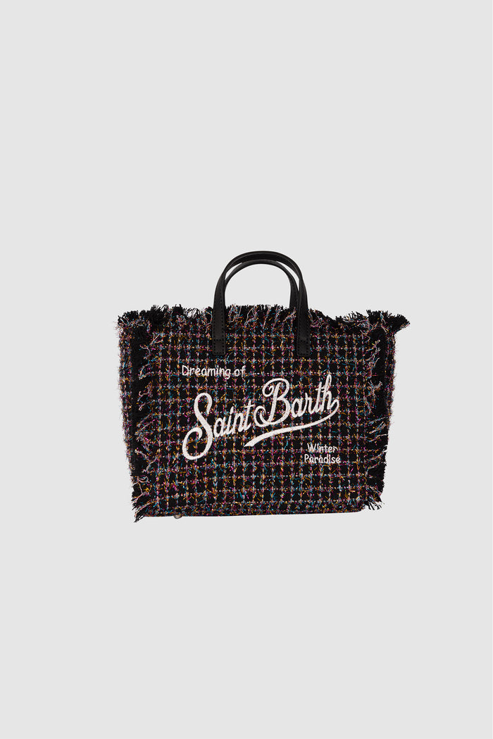 Borsa Mini Vanity nera in tweed con finitura lucida