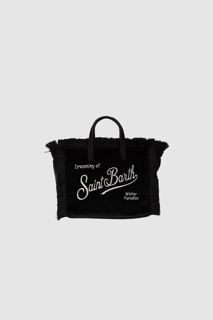 Borsa Mini Vanity nera in velluto con ricamo logo
