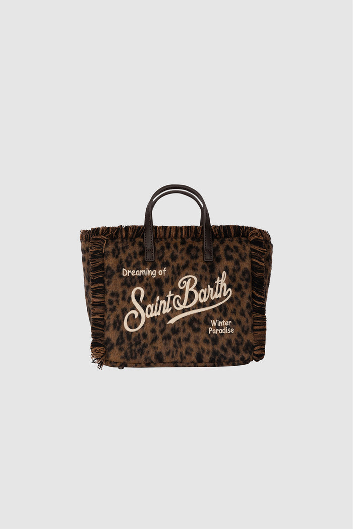 Borsa Mini Vanity in feltro con stampa leopardo
