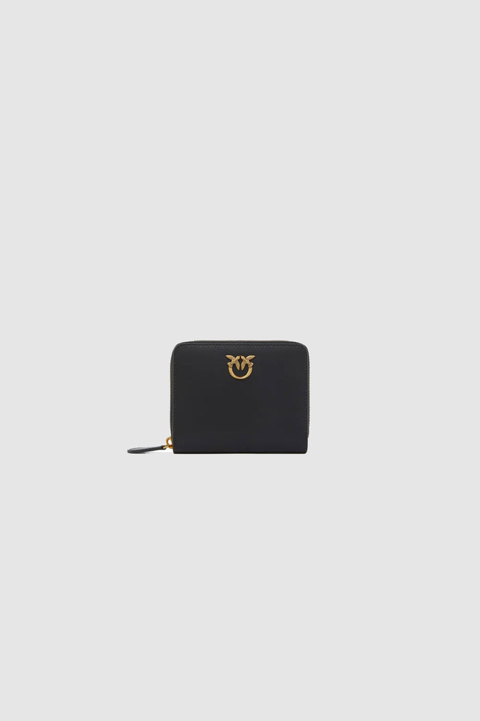Portafoglio quadrato zip-around in pelle