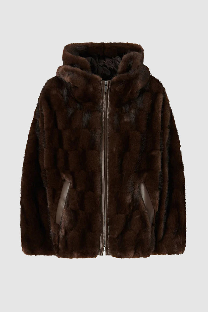 Giacca blouson effetto pelliccia con cappuccio