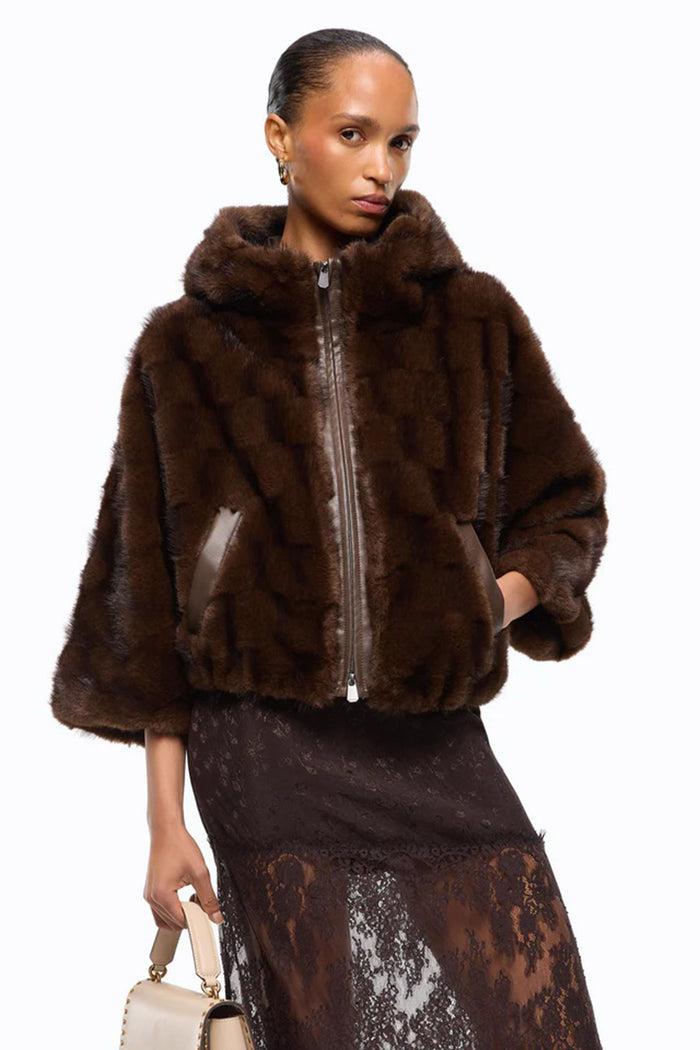 Giacca blouson effetto pelliccia con cappuccio-4