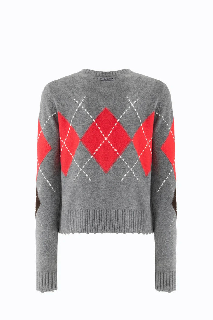 Cardigan girocollo in lana e cashmere a rombi-2