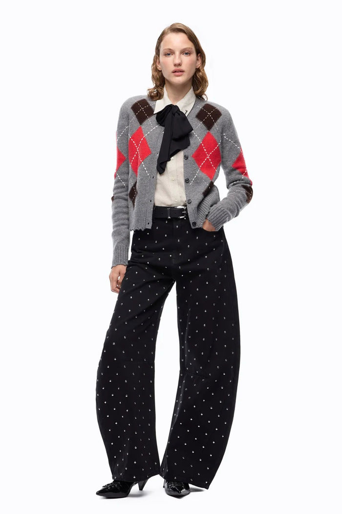 Cardigan girocollo in lana e cashmere a rombi-4