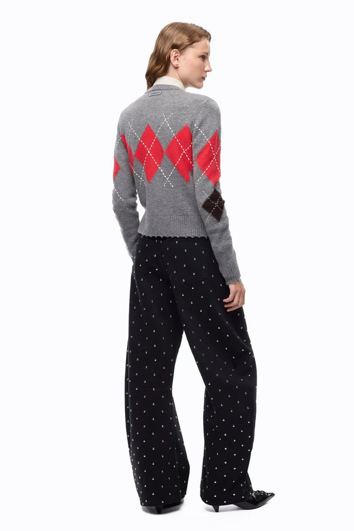 Cardigan girocollo in lana e cashmere a rombi-6