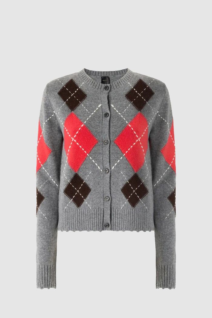 Cardigan girocollo in lana e cashmere a rombi