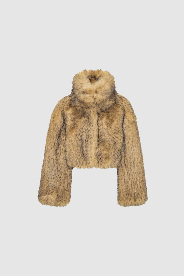 Giacca corta in pelliccia sintetica beige