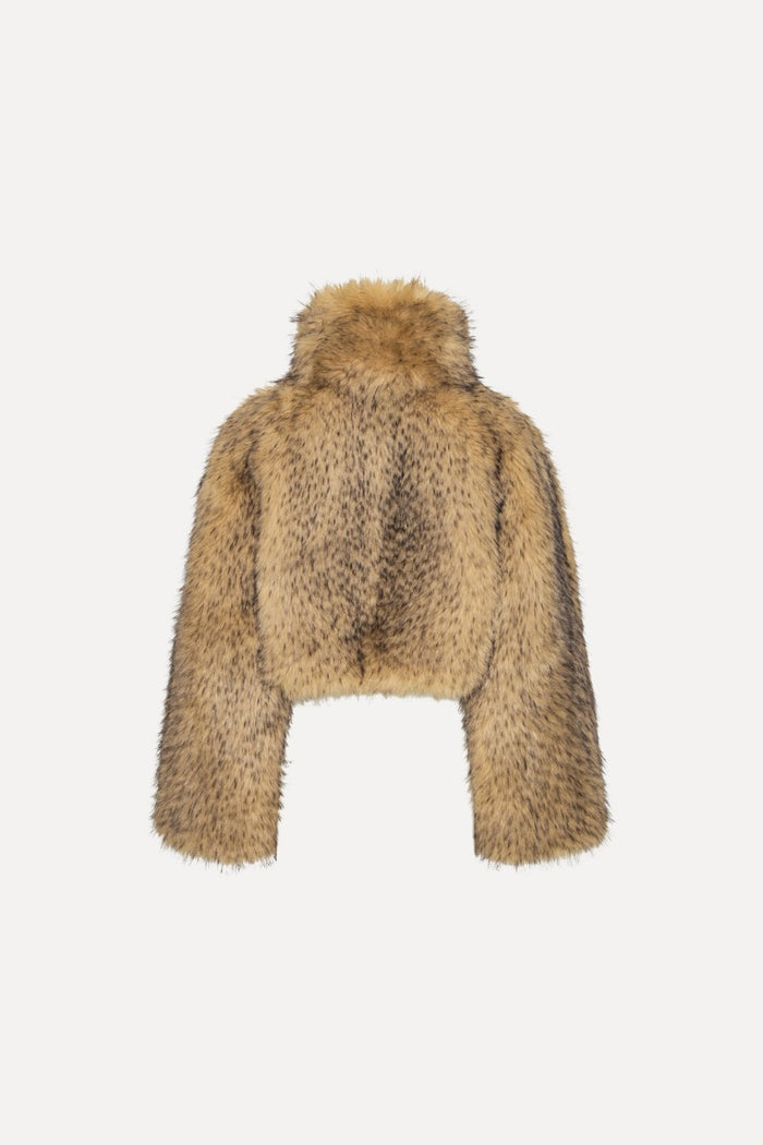 Giacca corta in pelliccia sintetica beige-2
