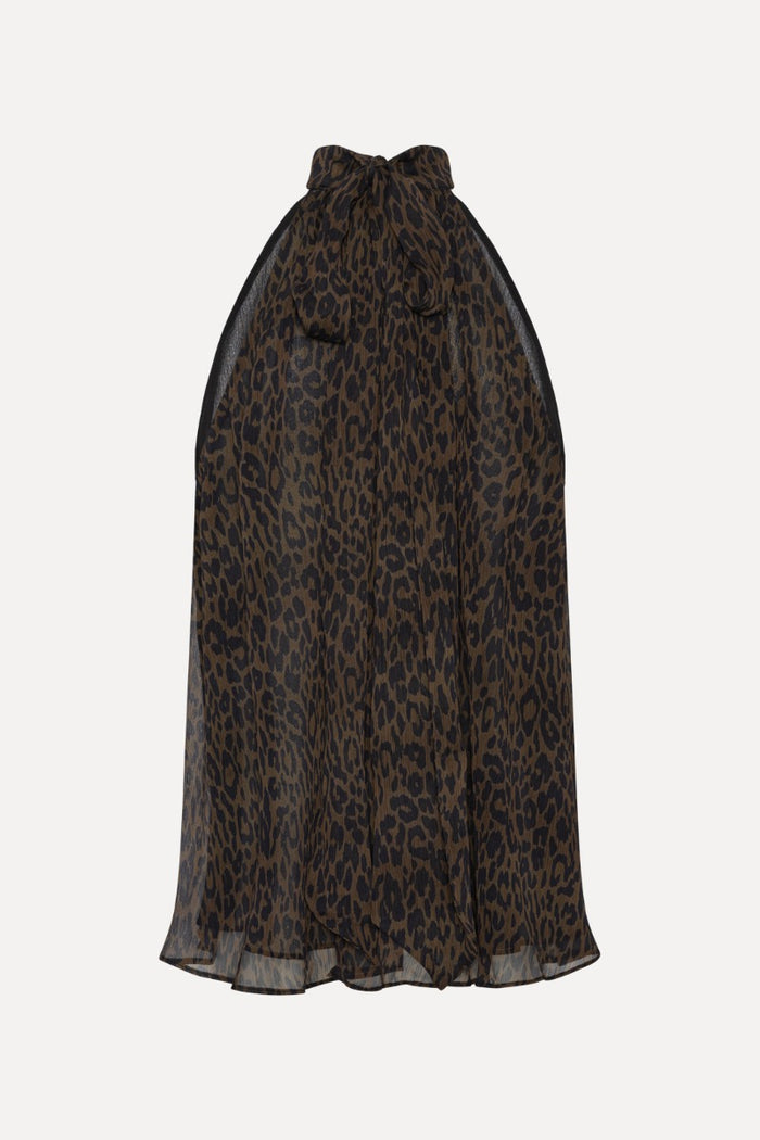 Top a collo alto con fiocco e stampa leopardata-2
