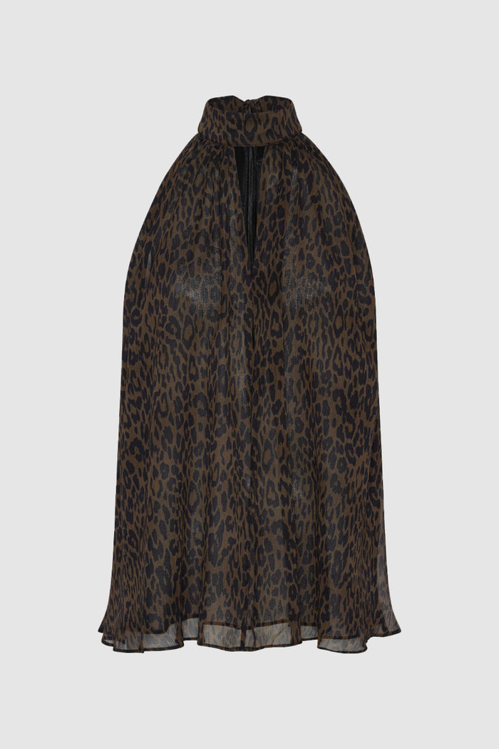 Top a collo alto con fiocco e stampa leopardata
