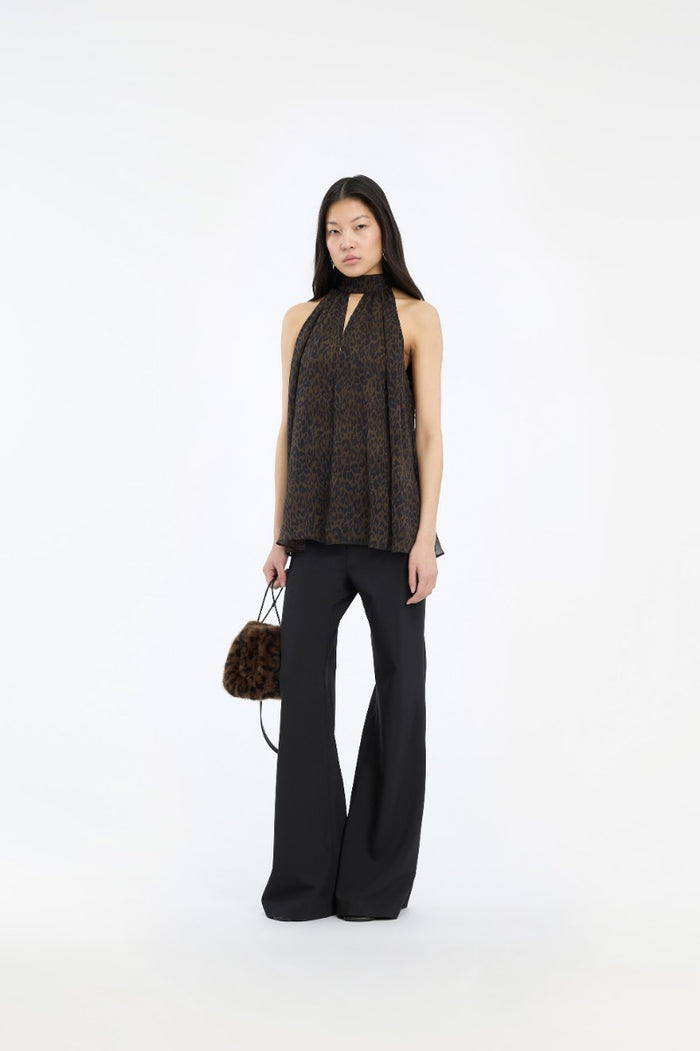 Top a collo alto con fiocco e stampa leopardata-3